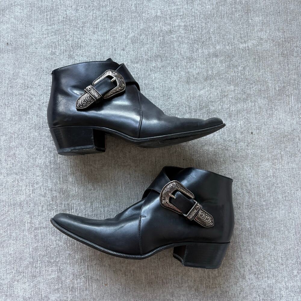 Saint Laurent Black Leather Buckle Boots - Picture 2 of 8